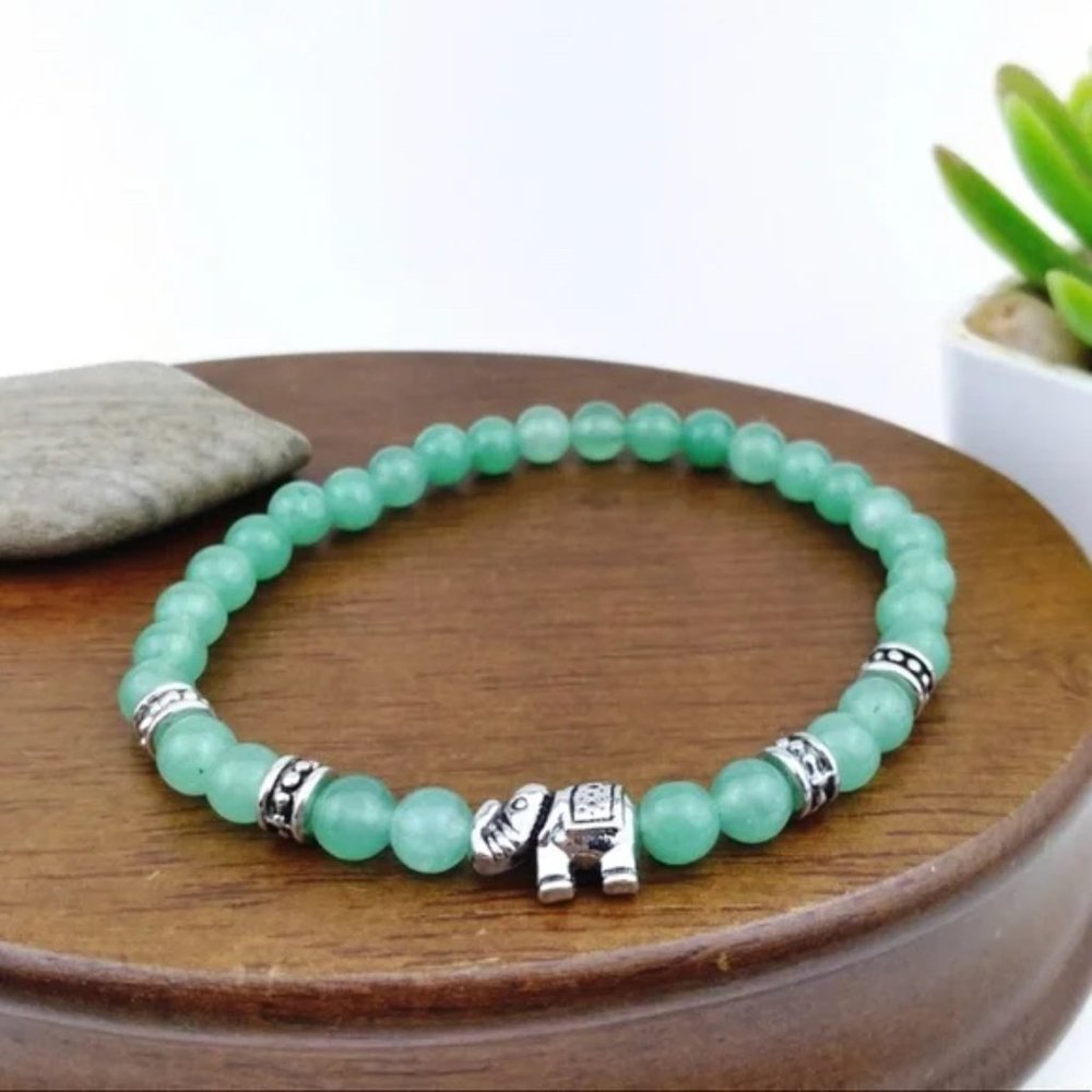 🐘🍀Lucky Elephant Green Adventurine Charm Stretch Bracelet